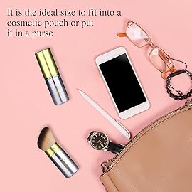 Easyhut Retractable Kabuki Makeup Brushes 2 Pcs Blush Brushes Set Portable Powder Brushes with Flat and Angled Top for Liquid Cream Cosmetics Travel, large/1.18inch(Silver Green)