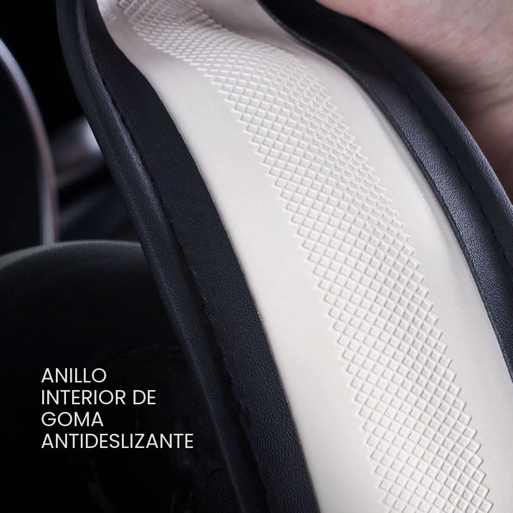 Pahajim Funda Volante Coche Bling Bling Rhinestones Cubre Volante Cuero de PU Antideslizante Universal 38 cm/15 Steering Wheel Cover para Mujer (Negro-Blanco)