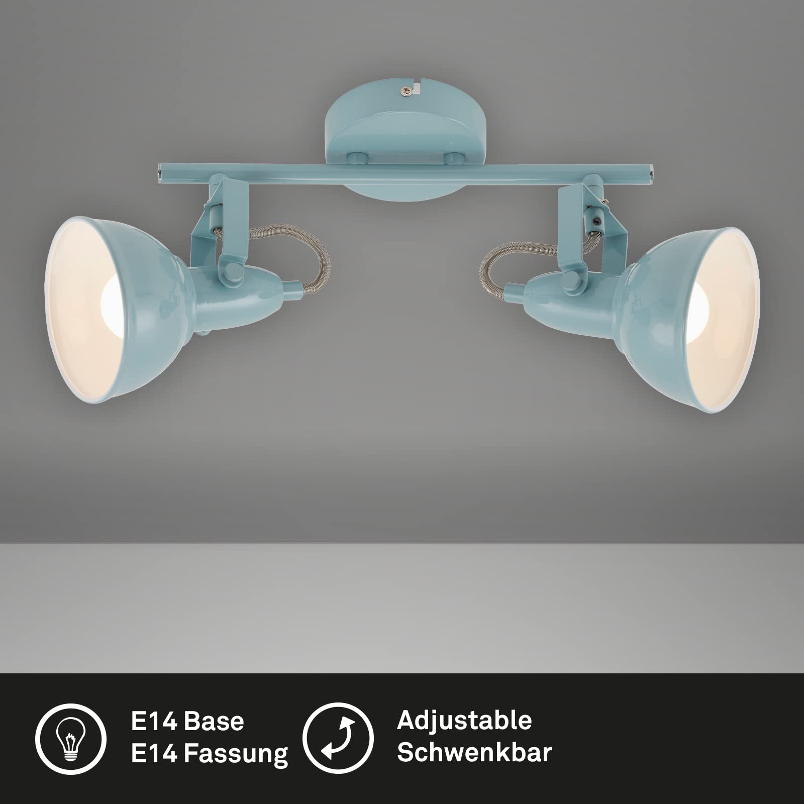 Briloner Lampa Sufitowa 2-Punktowa Retro Vintage | Miętowa Biel | Metalowa | Obrotowe Reflektory | Oprawka E14 | Do Salonu, Sypialni, Kuchni | 304x100x181 mm
