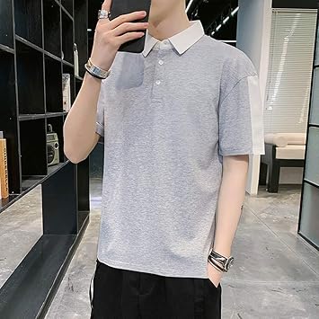 Amazon Co Jp 夏のメンズシャツメンズポロシャツメンズ半袖ポロシャツカジュアルクラシックビジネスポロシャツ グレー Xxl 服 ファッション小物