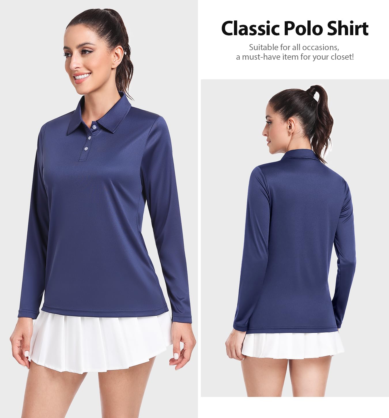Star Vibe Long Sleeve Polo Shirts for Women Moisture Wicking Golf Shirt Quick Dry UPF 50+ Sun Tennis Athletic Tops 3 Pack - Image 3