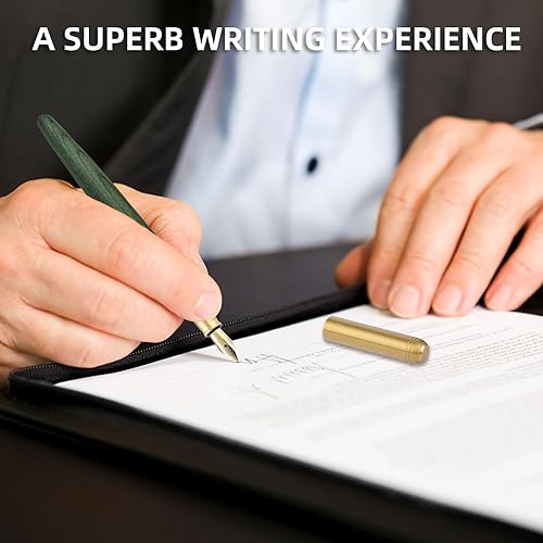 Miniatura 2 de cobee Plumas estilográficas de madera - Pluma de lujo vintage artesanal, punta fina de 0,5 mm, escritura suave para diario y caligrafía, verde