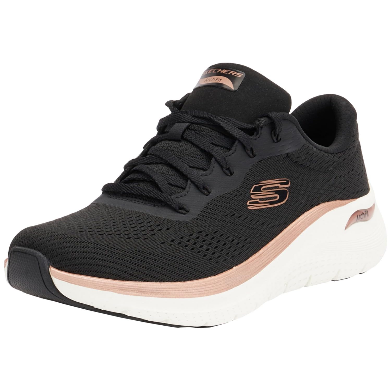 Skechers Mujer Arch Fit 2.0 Glow The Distance Slip-​On, Black Mesh/​Rose Gold Trim, 38 EU