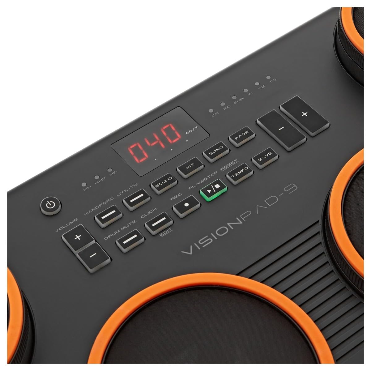 VISIONPAD-9 Batería Electrónica de Sobremesa Tambor Digital de Malla Portátil - Bateria Electrica Compacta con 7 Pads, 2 Pedales y Baquetas - Electronic Drum Kit Negro
