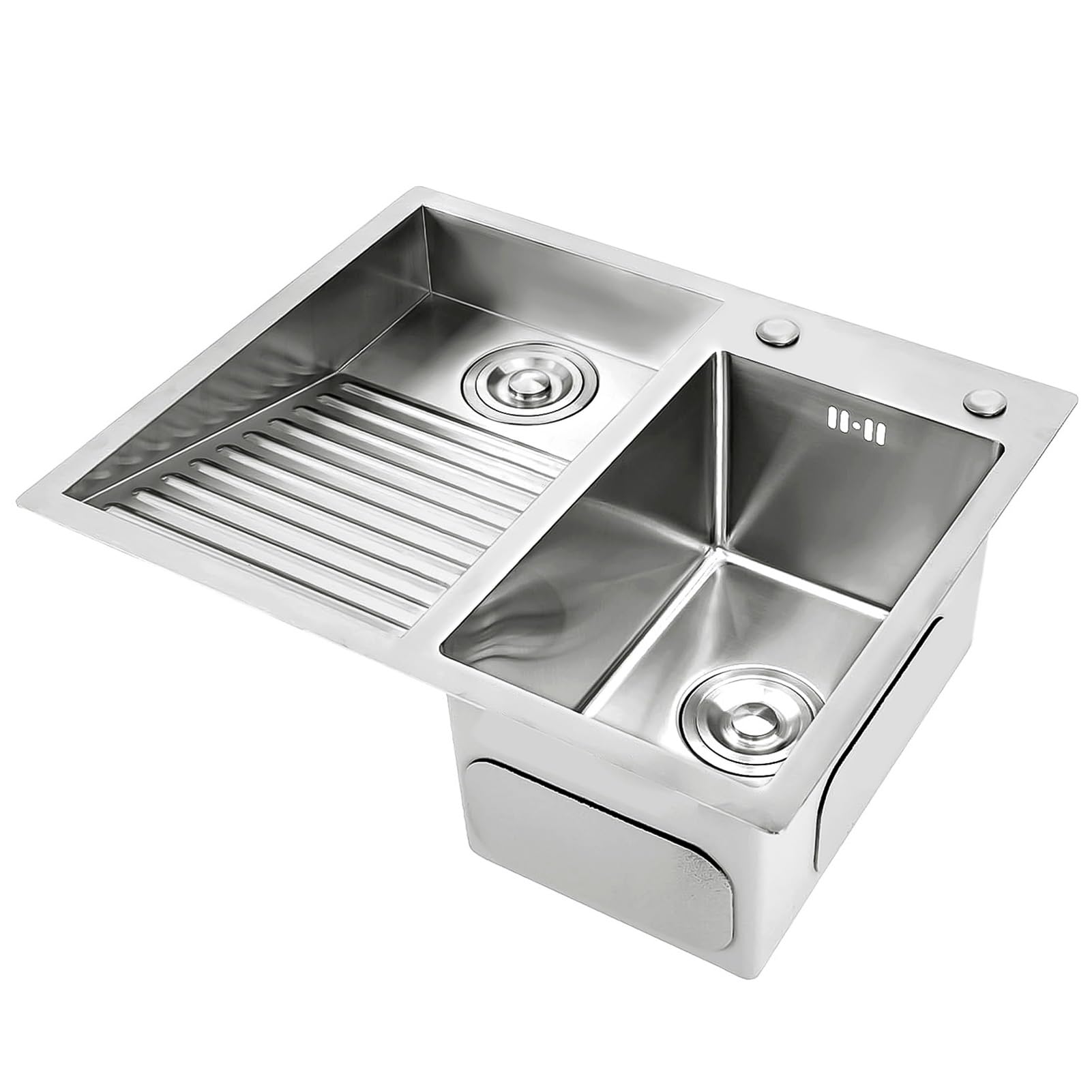 ZQFHSX Stainless Steel Laundry Sink With Integrated Washboard, Handwashing Tub Thickened Panel, Utility Drain Kits, Washing Basin For Room, Basement(Left,60x48x22cm)