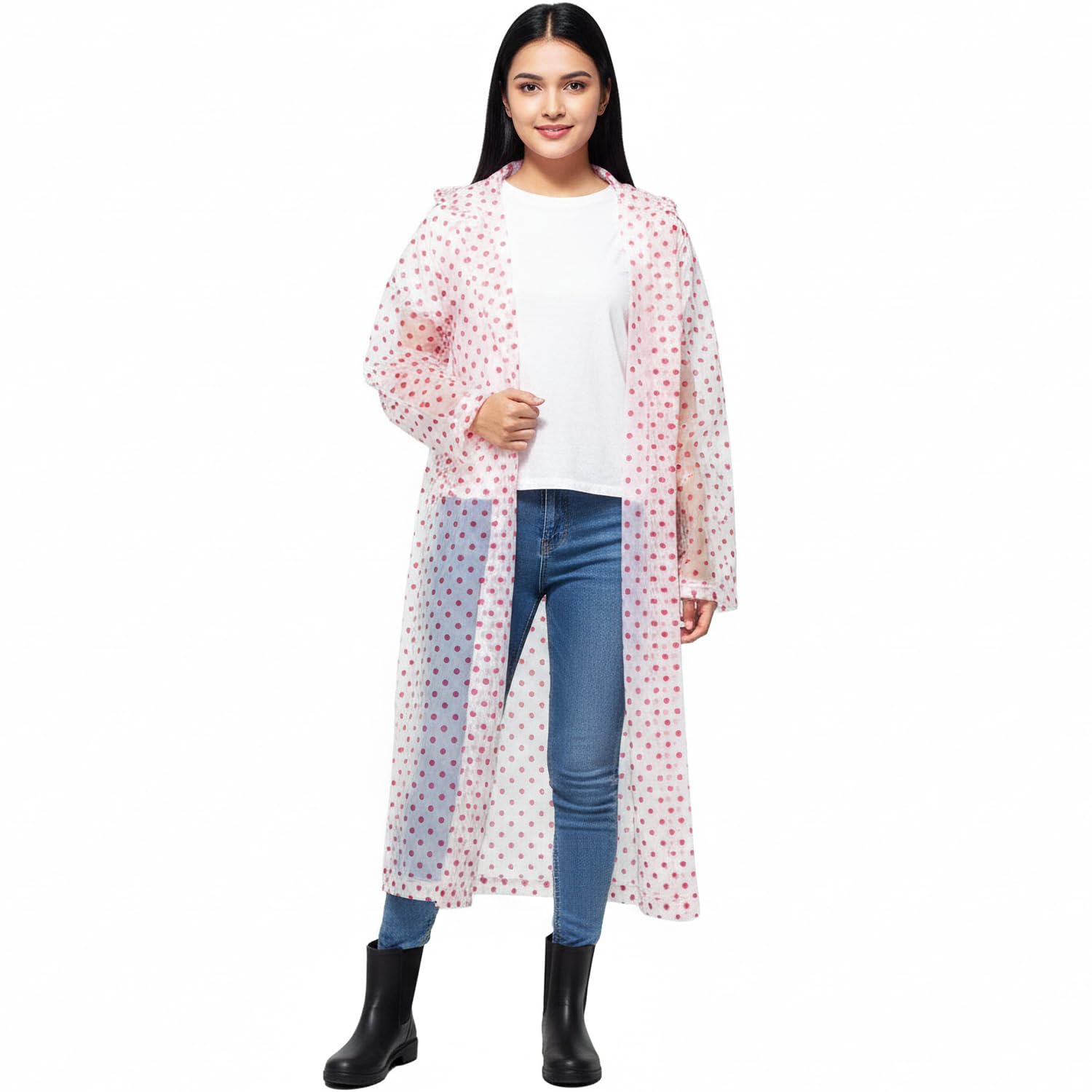 Casago EVA Hooded Transparent Raincoat Outdoor Water Resistant Portable Rainwear Suit for Girls (Universal, Random)-picture-52
