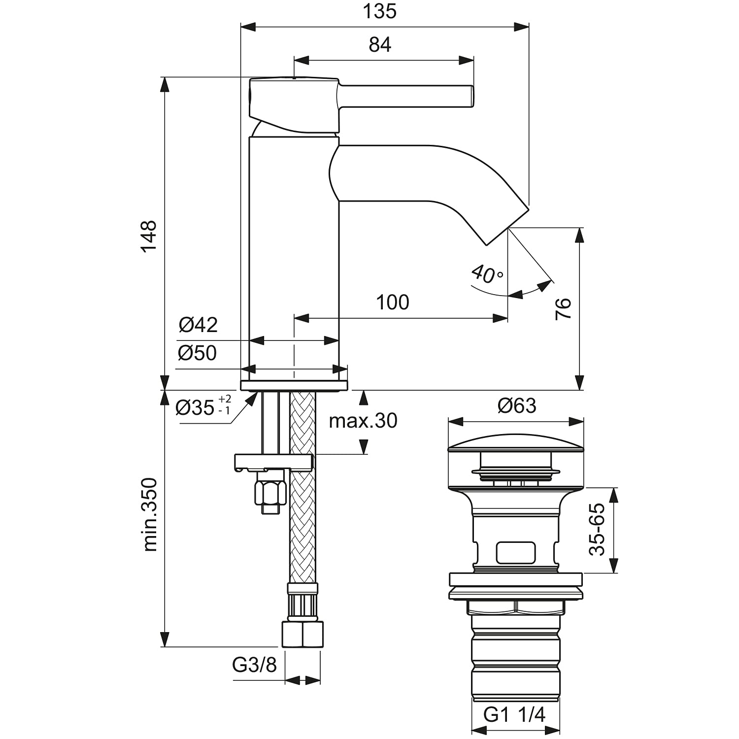 Ideal Standard Ceraline BC822XG - Grifo para lavabo (con válvula push-op)