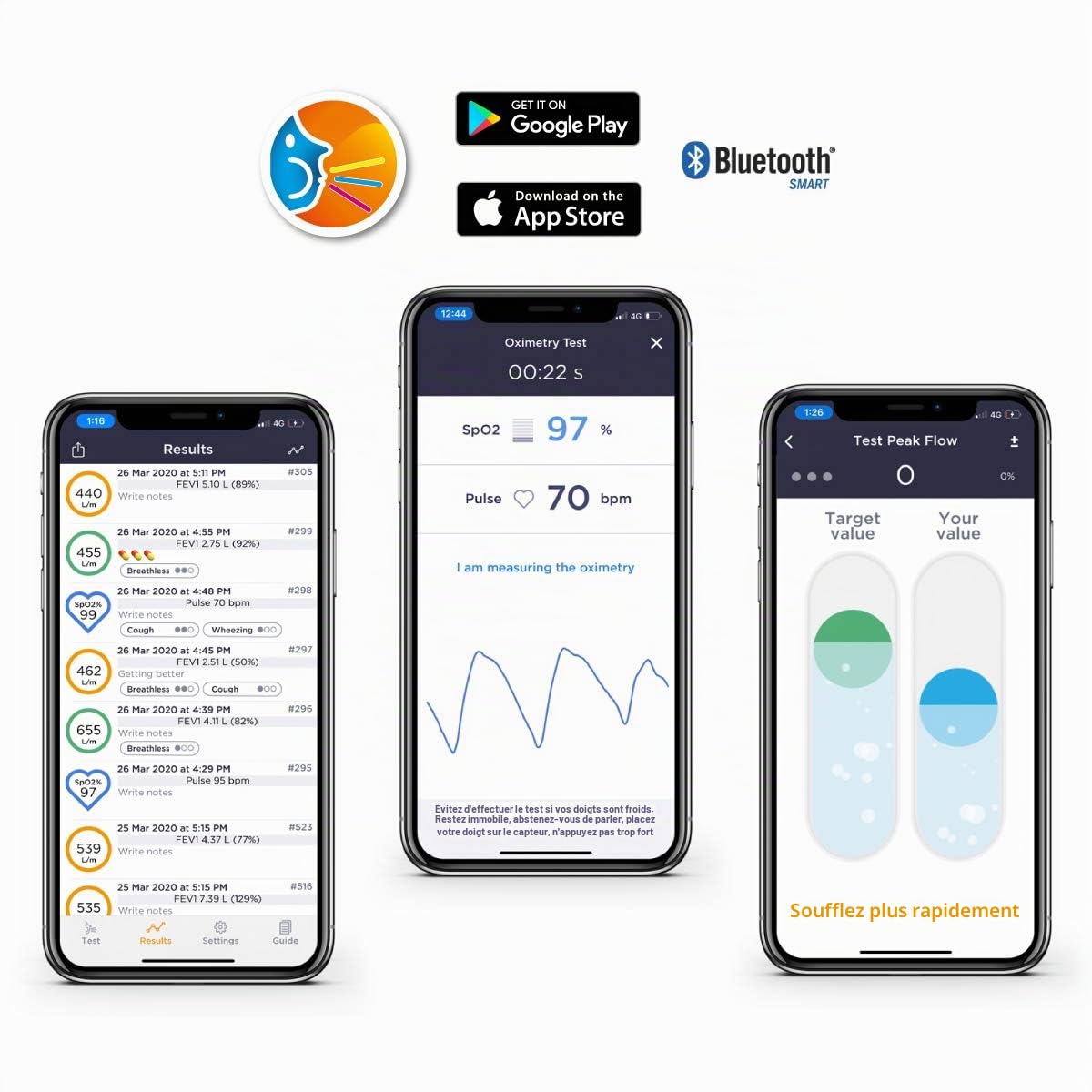 MIR SMART ONE OXI | Oxymètre et Spiromètre Professionnel Pour la Mesure de la Saturation en Oxygène dans le Sang et de la Fonction Pulmonaire | Ossimètre, SpO2, BPM, Pic de Débit et FEV1
