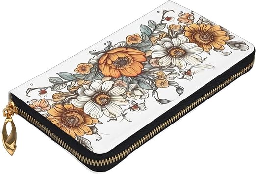 Retro Floral Pattern Leather Wallet for Women Long Coin Purse Ultra Slim Credit Cards Holder Bifold Clutch