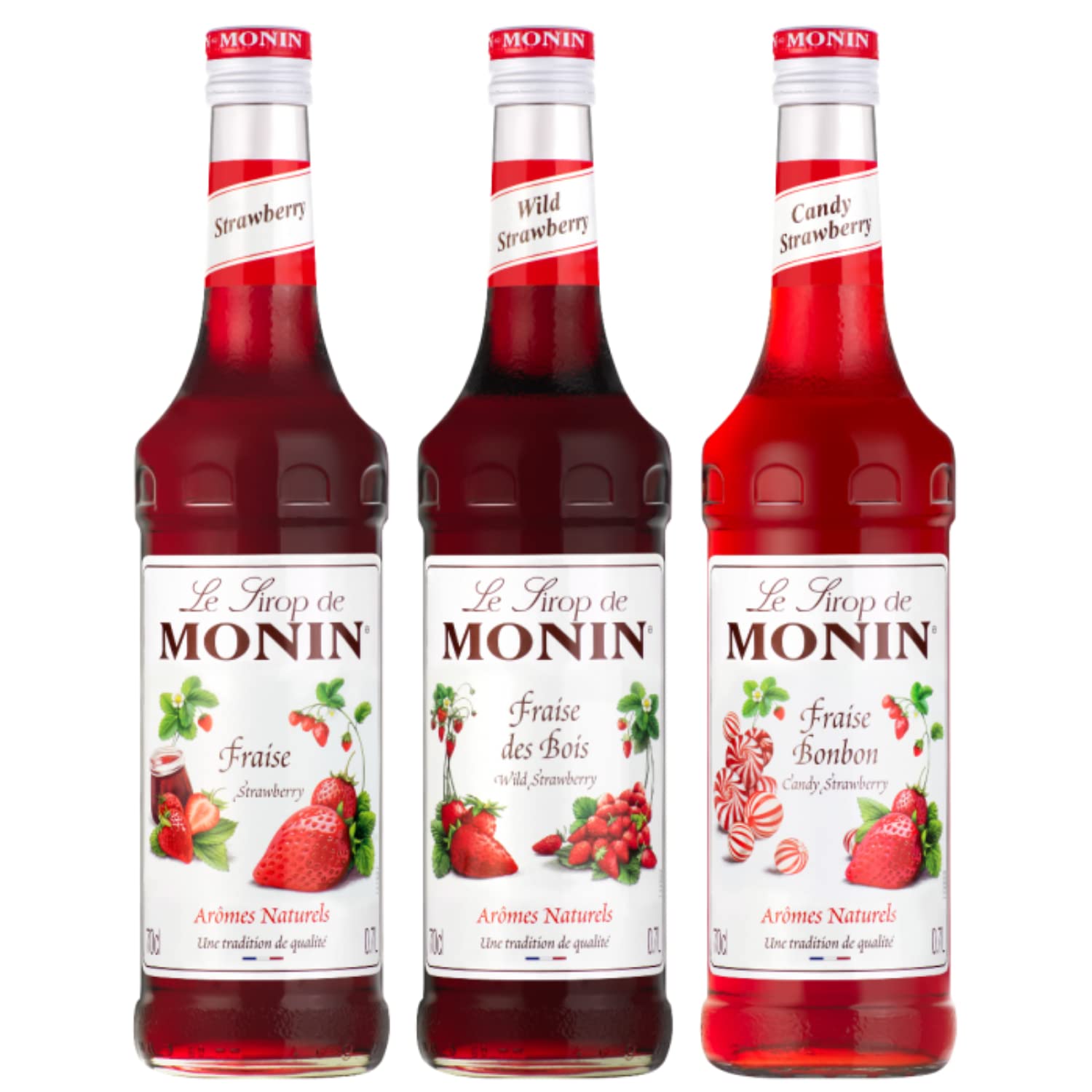 Lot sirops à la fraise - Fraise 1L, Fraise des bois 70cL, Fraise bonbon 70cL