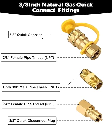 Miniatura 2 de WADEO Accesorios de conexión rápida de gas natural de 38 pulgadas, kit de desconexión rápida de manguera de gas propano LP para sistemas de gas
