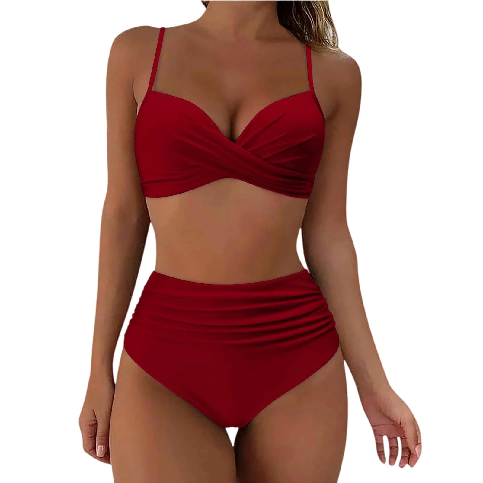 Damskie bikini Twist z bawełny poliamidowej | Twist Push Up i dół z wysokim stanem kontrolującym brzuch