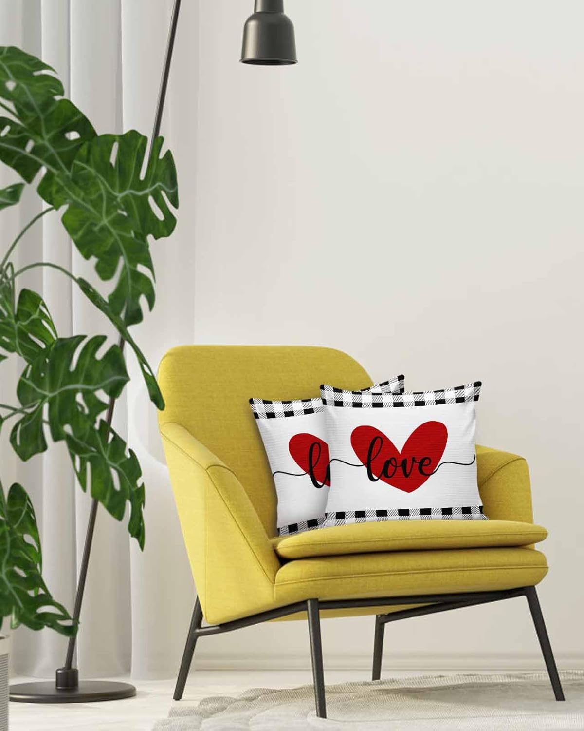 Red Valentine's Day Love Heart Decorations Pillow Covers 18x18 Set of 2, Cotton Linen Reversible Throw Pillows Covers for Outdoor Couch Sofa Living Room Buffalo Plaid Couch Pillows Cushion Cover