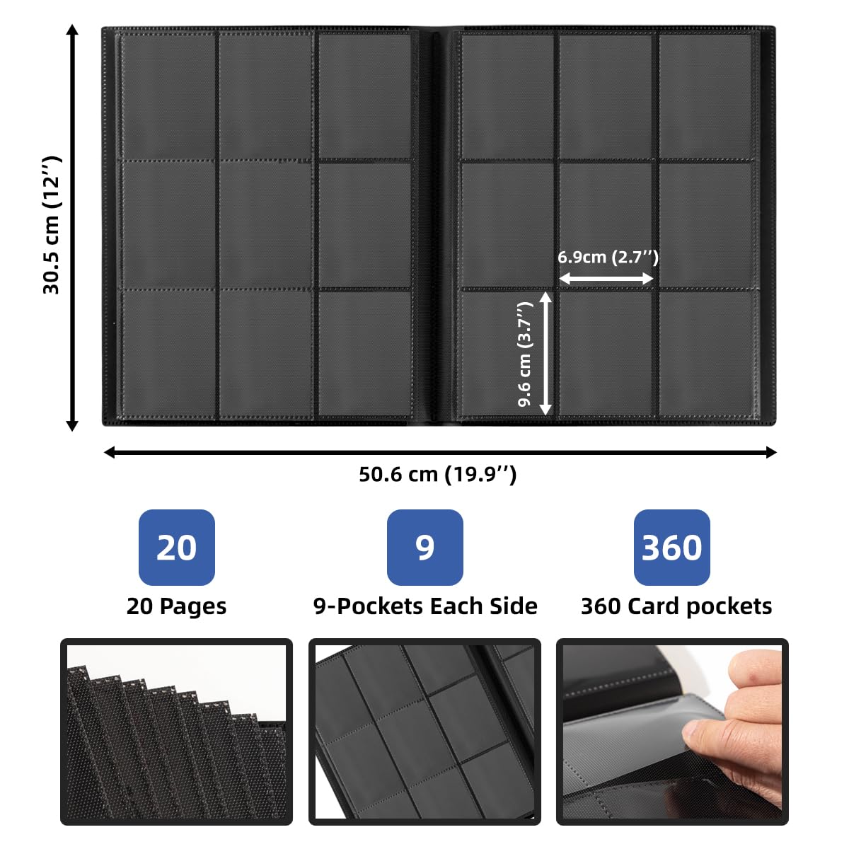 efunkdog Raccoglitore Carte, Album portacarte collezionabili 9 tasche, Capacità di 360 carte per TCG e carte sportive (Nero)