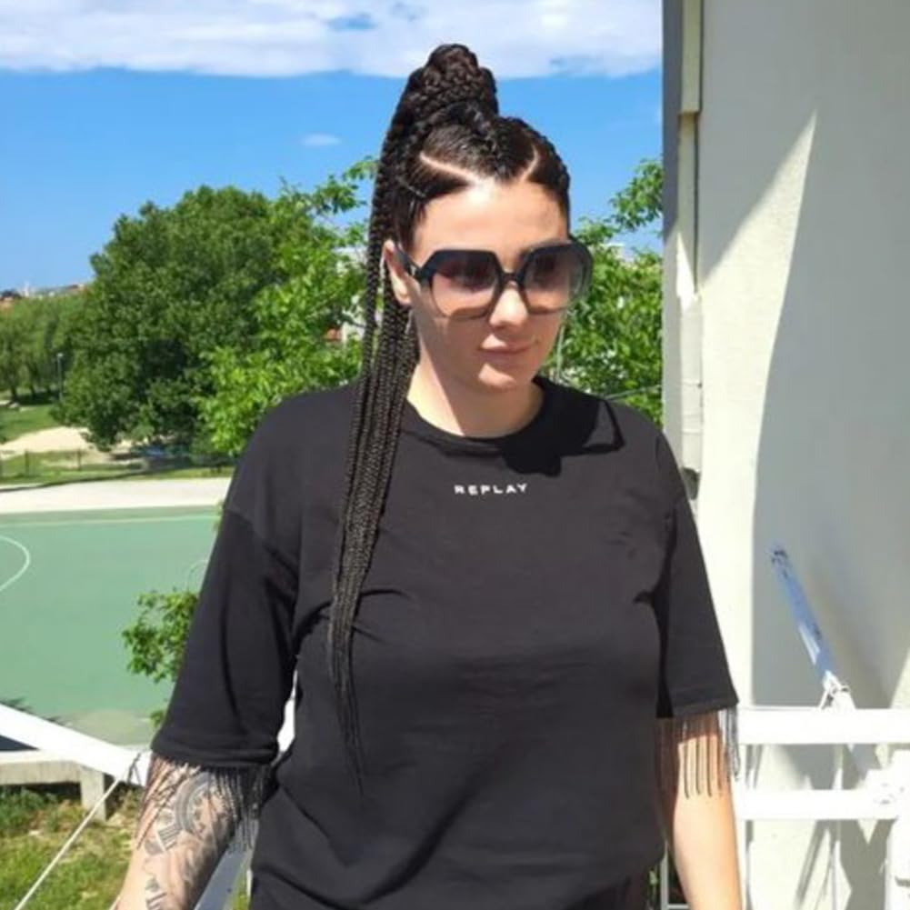 Blonde Braided Wig for Black Women Synthetic Fully Handmade 7 Box Braided Swiss Lace Wig with Baby Hair Heat Resistant High Ponytails Lightweight Braids Wig Party Makeup Costume