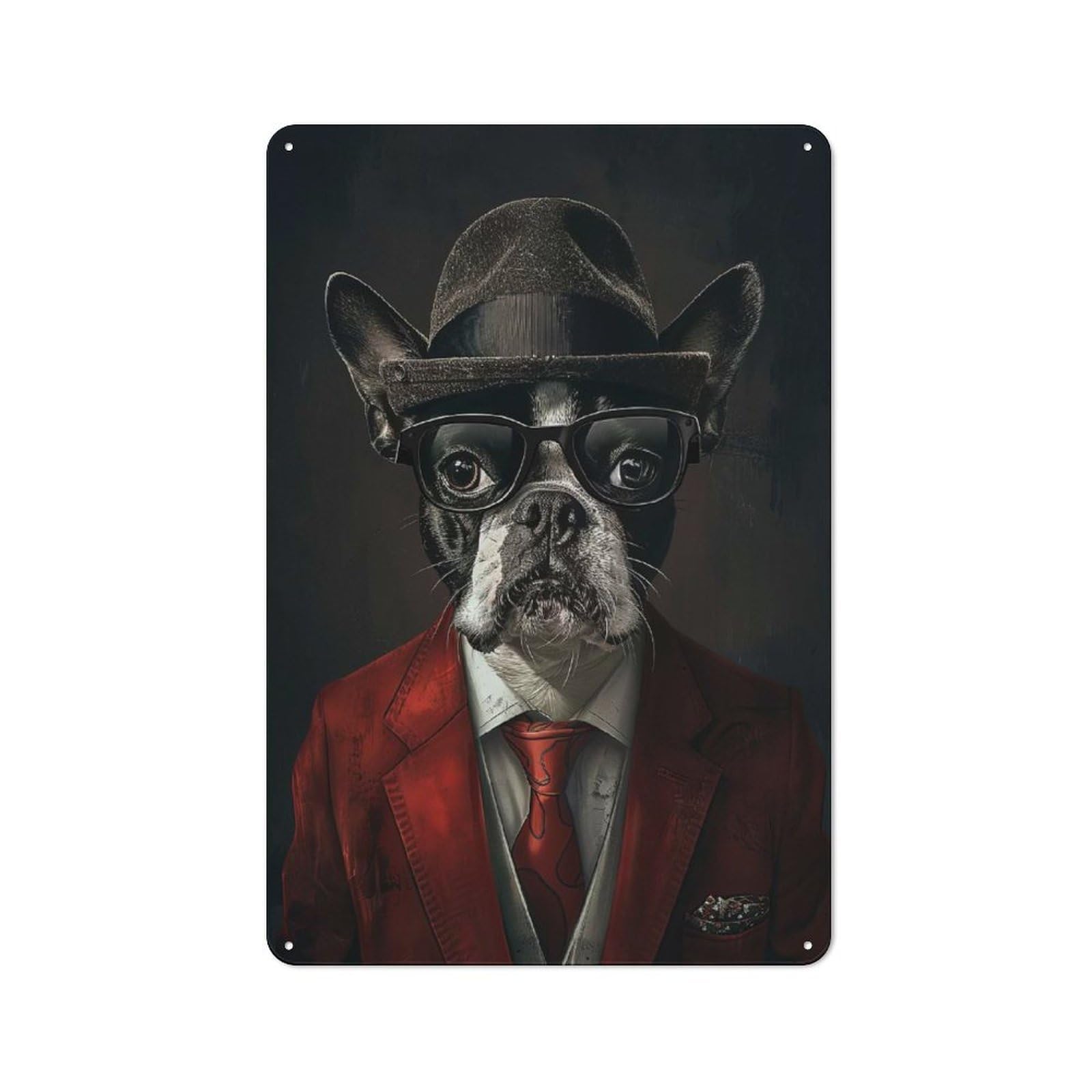 Junmoney French Bulldog In Suit Rustic Metal Wall Decor 30X20cm, Rustic Metal Sign For Farmhouse Kitchen, Pantry Or Dining Area
