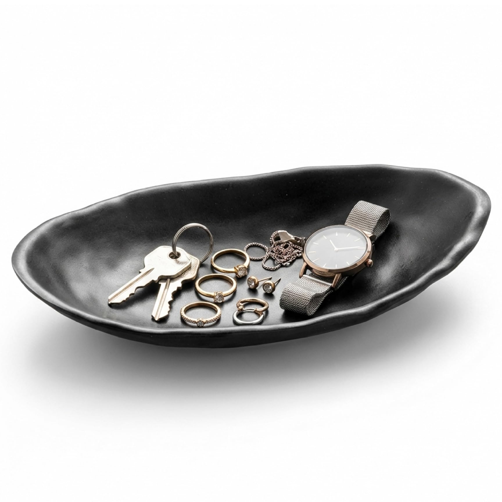 DAGLLGEW Black Decorative Bowl for Keys - Key Tray for Entryway Table, Modern Oval Catchall Organizer Jewelry, Coin, Essentials