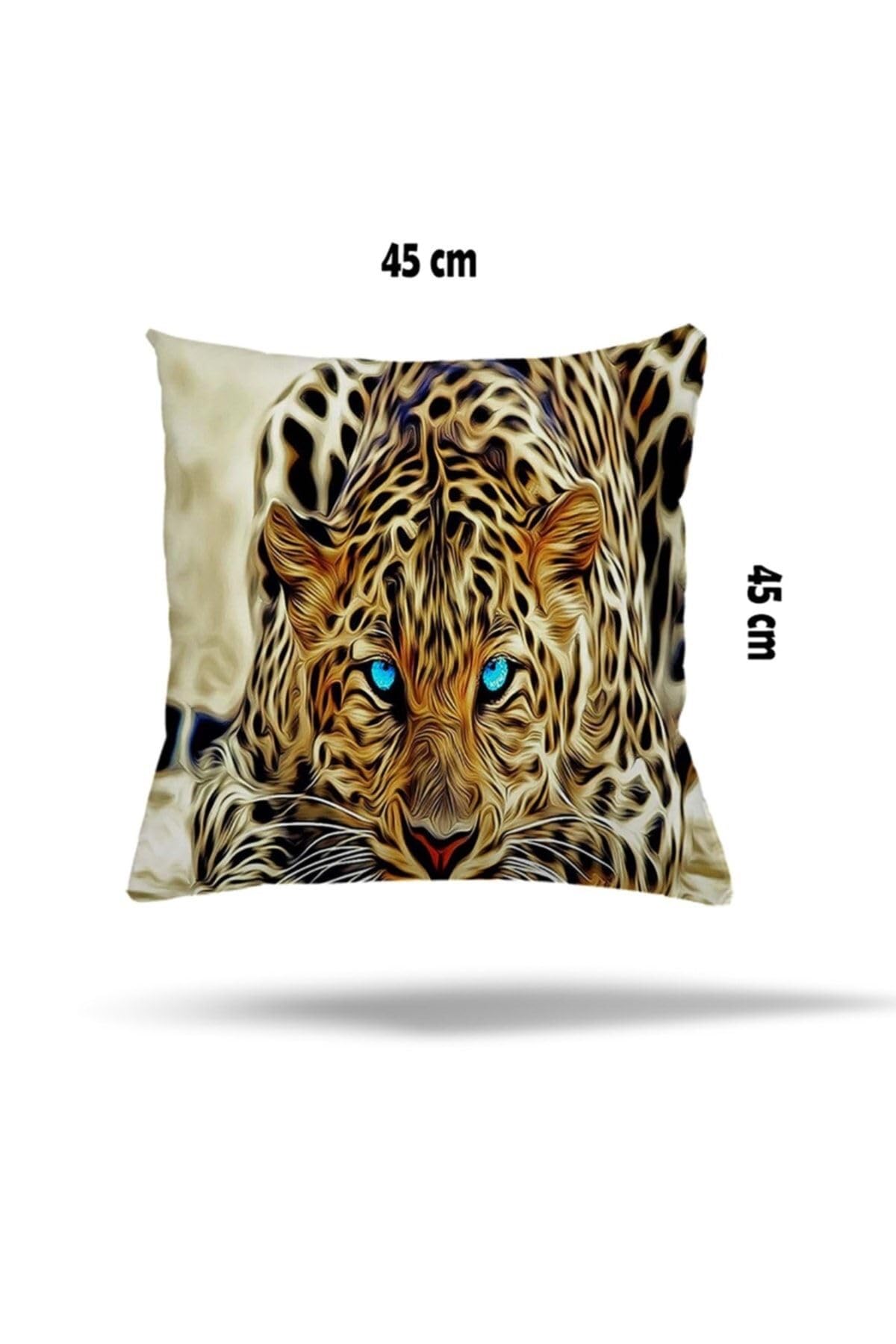 Pelangi Leopar Desen Gizli Fermuarlı Yastık Kılıfı Kırlent Kılıfı Koltuk Yastık Kılıfı, Leopar 45 x 45