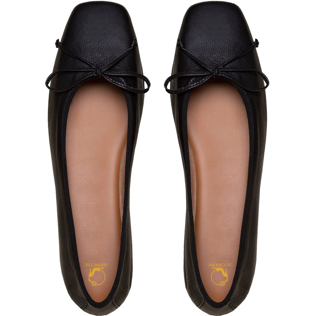 SHODENSE Women Flats Shoes Bow Square Closed Toe Ballet Flats Slip On Metallic Flat Shoe Matte Patent Leather Snakeskin Low Hidden Wedge Heel Office