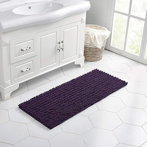 Miniatura 2 de Walensee - Alfombra grande para baño, antideslizante, 24 x 60 pulgadas color morado oscuro, absorbente y muy suave, felpilla peluda, extragruesa