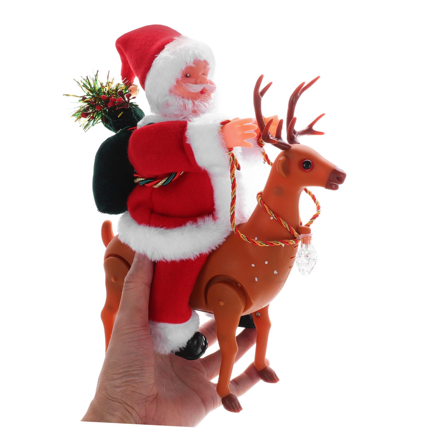 Giocattolo di Natale Babbo Natale che Cavalca Renna Funzione Musicale in Plastica Elegante Alimentato a Batteria Decorazione Natalizia