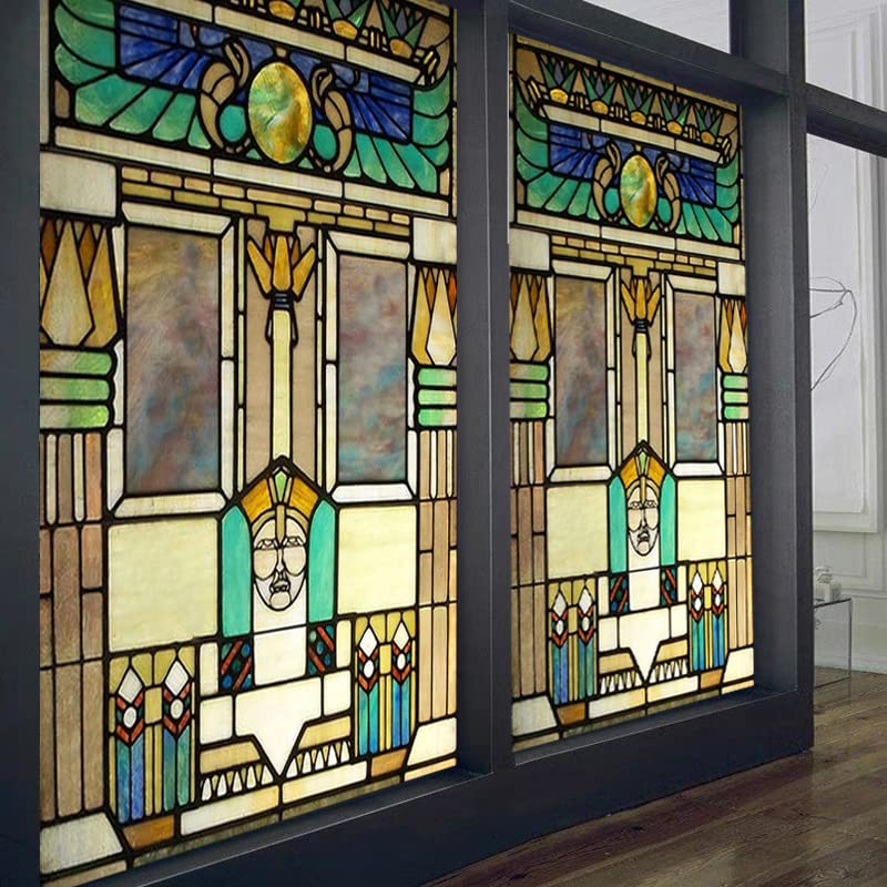 Buntglas-Fensterfolie, mattierte Sichtschutzfolie, statisch haftend, Retro-Prärie-Stil, Aufkleber, Dusche, Badezimmer, Büro, Heimdeko (Color : 15, Size : 58X100cm)