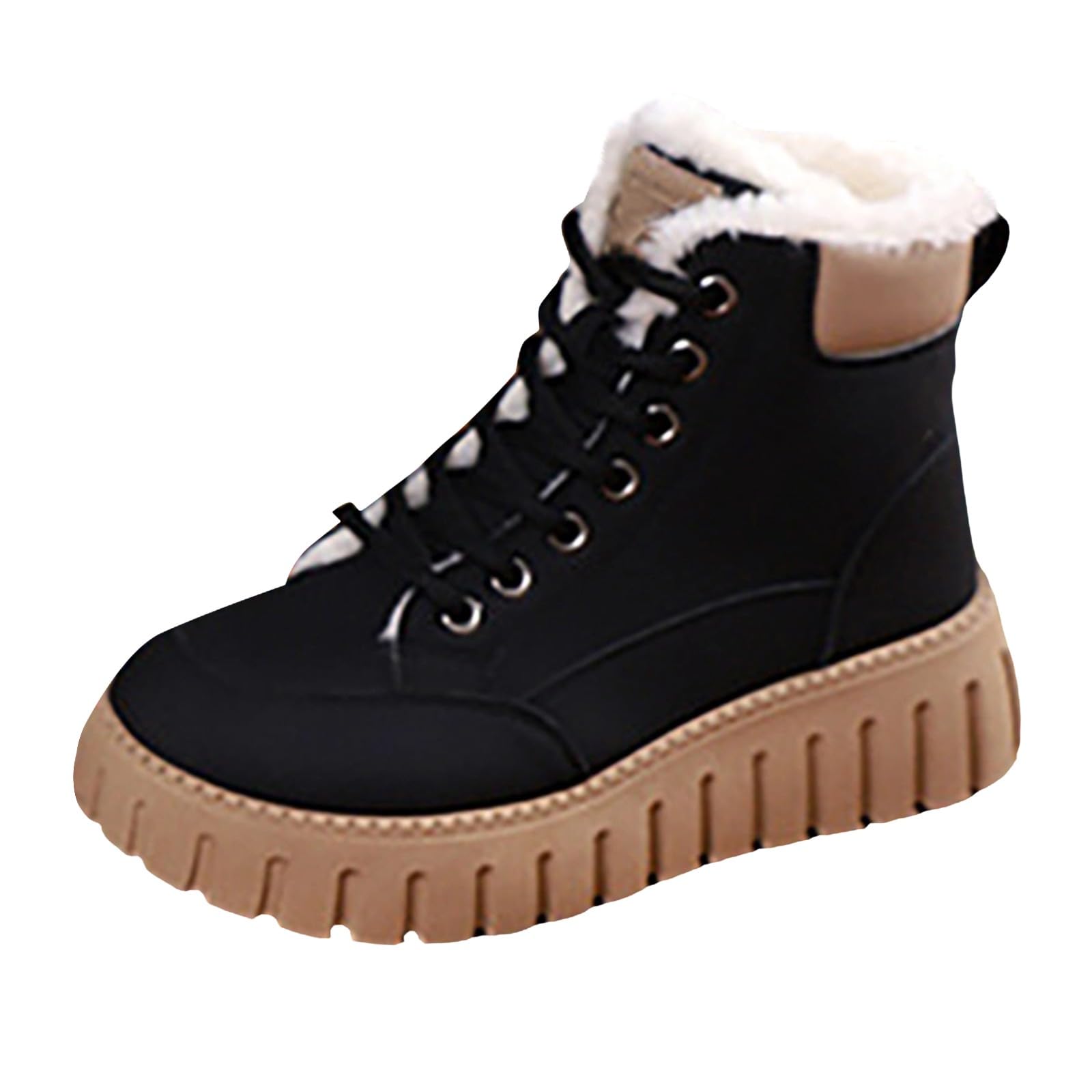 DFSDJEUW Winterschuhe Damen Gefüttert Wasserdicht Winterstiefel Schnürstiefeletten, Winterboots Schneeschuhe Warme Wanderschuhe Gefütterte Rutschfest Kurzschaft Weite Outdoor Winter Schuhe