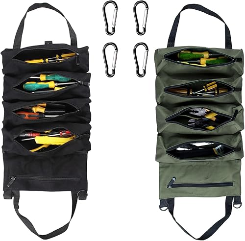 2 bolsas enrollables para herramientas, rollo de herramientas pequeño, bolsa de herramientas portátil para viajes diarios (negro y verde)