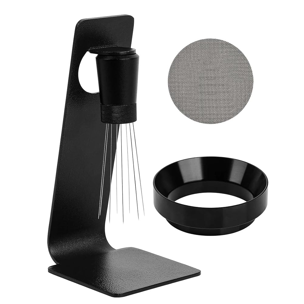 UDSKNV[KSL WDT Espresso Puck Screen 51mm, 0.25mm 8-Needle Coffee Distribution Stirrer, Magnetic Portafilter Dosing Ring Accessories