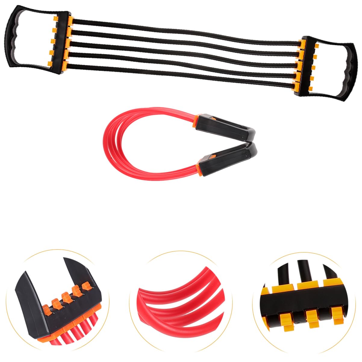 Chest Expander 2 Pezzi Corda Elastica Tpe per Allenamento | Bicipiti e Tricipiti, Uso Domestico, Portatile, 6x9x45cm, Nero e Rosso