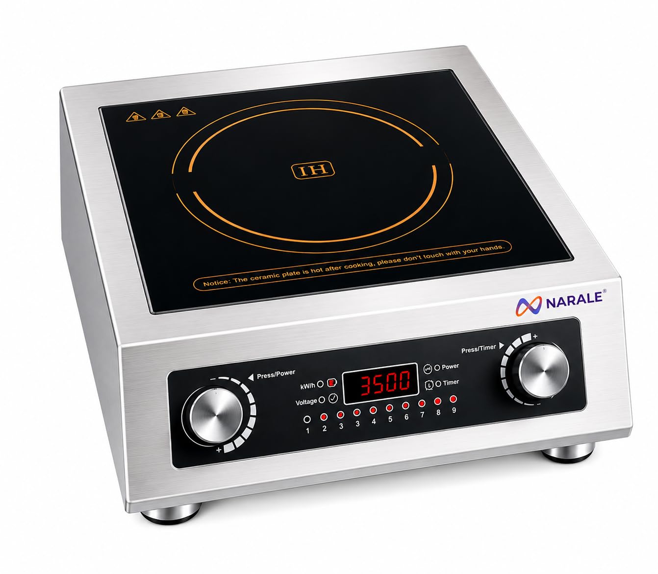 NARALE Table Top Induction Cooktop, 3.5 KW High Power, 9 Power Levels, Overheat Protection, Digital Control with Knob, Stainless Steel-image-8