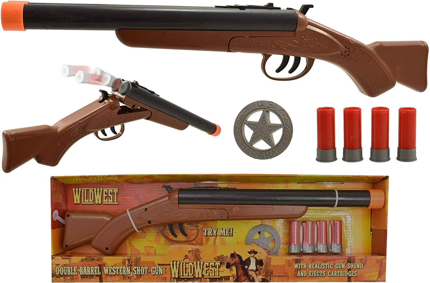 Unibos Heavy Duty Wild West Toy Double Barrel Western Shotgun Playset | Cowboy Fancy Dress | Lights & Sound | Kids Fancy Dress Toy Game| Toy Kids Fun Shooting Bullets Blaster