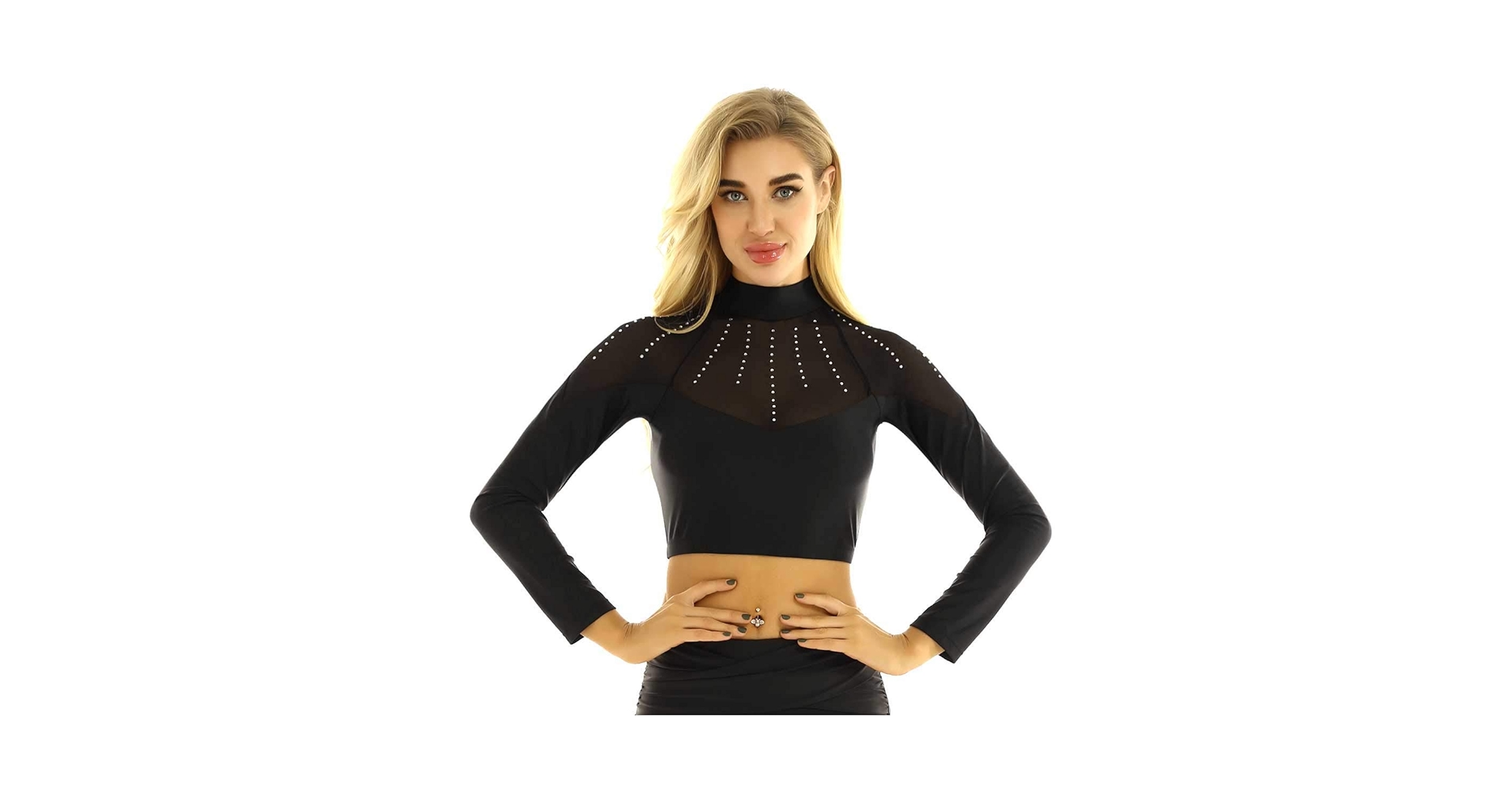 Amazon.com: Aislor Women's Shiny Rhinestones Long Sleeves
