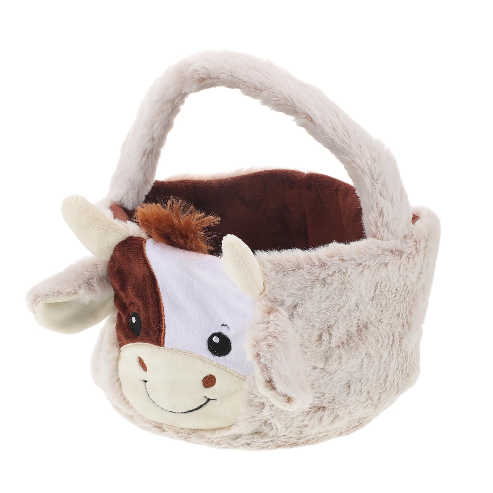 Cestino di Pasqua Morbido a Forma di Mucca Pasquale in Peluche con Manico, Borsa a Secchiello la Caccia alle Uova e Decorazioni Pasquali