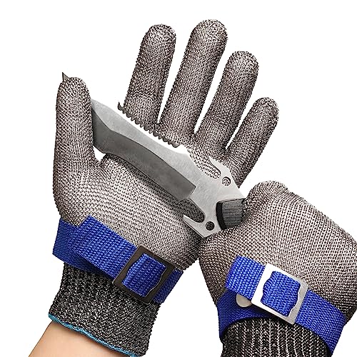 Schwer SlicePro ANSI A9 Cut Resistant Glove PR1706, Stainless Steel Mesh Metal Glove, Food Grade for Kitchen Cooking, Butcher Meat Cutting, Oyster Shucking, Mandoline, Fishing, Non-PFAS(L, 1 Pair)