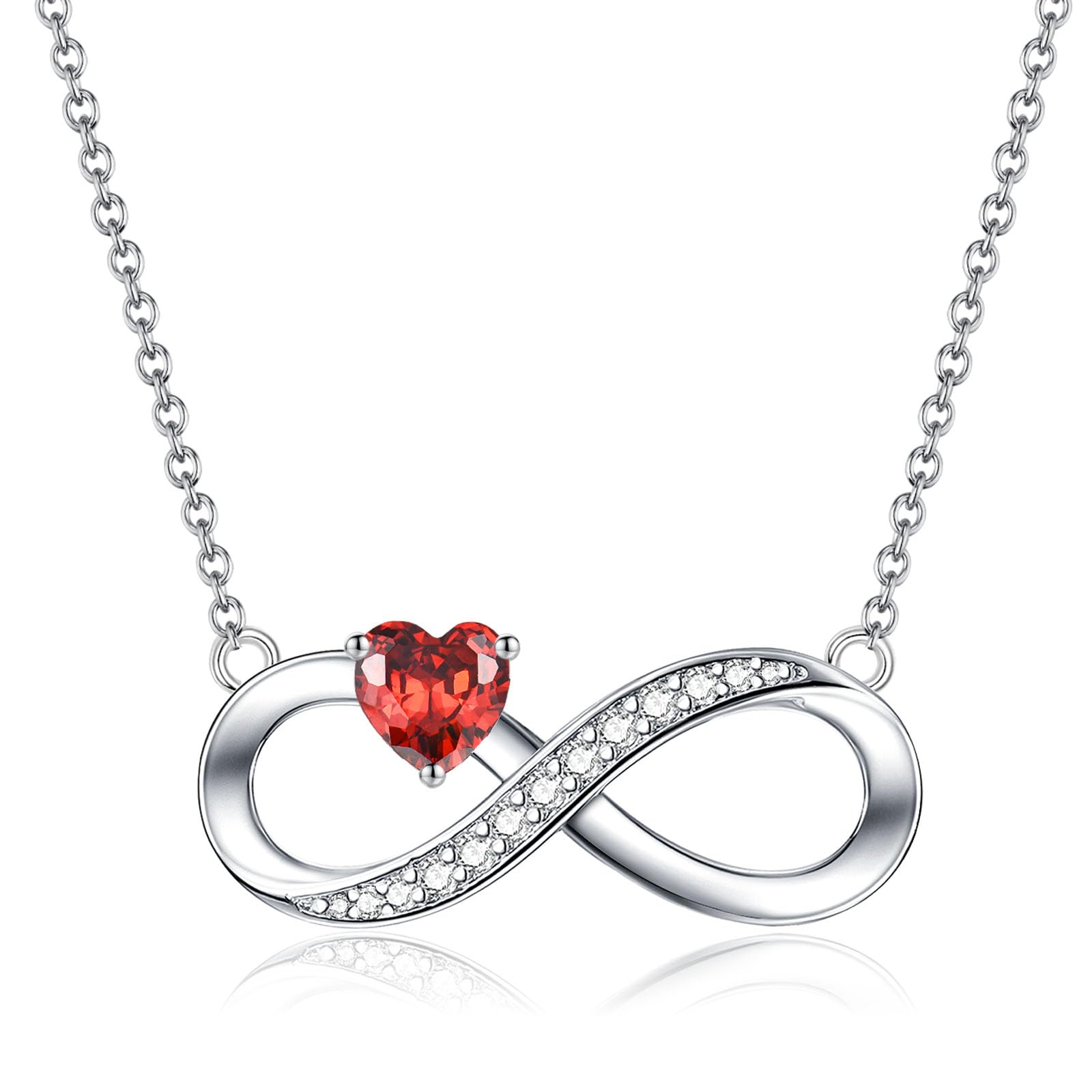 CERSLIMO Cadena de plata de ley 925 con símbolo de infinito, corazón rojo, circonita, regalo, día de la madre, cumpleaños, Navidad, día de San Valentín, Navidad, día de San Valentín, para novia, niña,