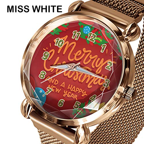 Ajcoflt Christmas Eve Letters Festive Fashion Student Feminino Trend Fecho magnético Relógio Gold Sh