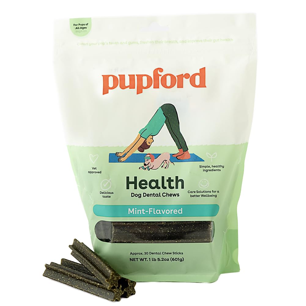 Pupford Dental Chews for Dogs, All-Natural 4-Inch Sticks for Plaque, Tartar & Bad Breath, Grooved Texture, Limited Ingredients, Made in USA (30 Count)