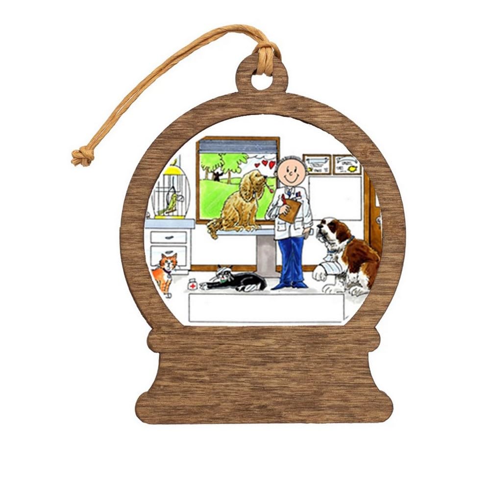 PrintedPerfection.com Personalized Veterinarian - Male Wooden Snow Globe Shaped Christmas Ornament
