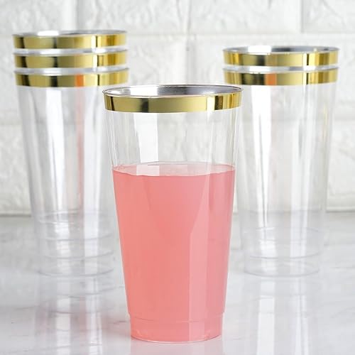 Efavormart - Paquete de 12 vasos desechables de plástico con purpurina dorada de 17 onzas para bodas, fiestas, banquetes, hogar, picnic, vajilla al