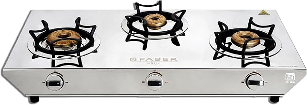 Faber Hilux 3 Burner SS Gas Stove | 1 Jumbo + 1 Medium + 1 Small | Anti-Skid Legs | Drip Tray | 360° Nozzle | Nylon Knobs | Heat Resistant Pan Support | Durable SS Body | HILUX MAX 3BB SS