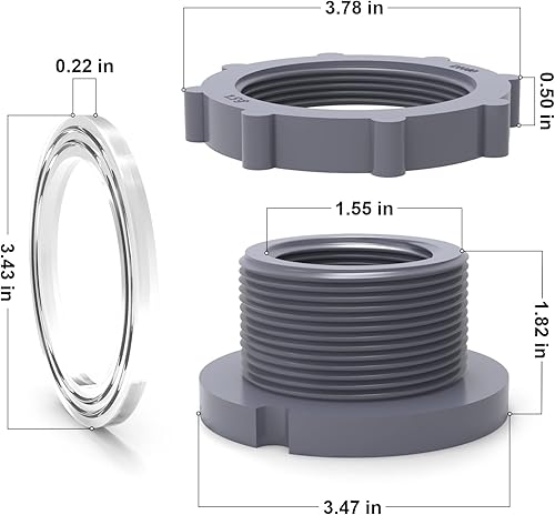 Miniatura 10 de TAISHER Adaptador de conector de tanque de mamparo de PVC negro de 2 pulgadas con tapones y junta para tanque de agua, barriles de lluvia, acuarios,