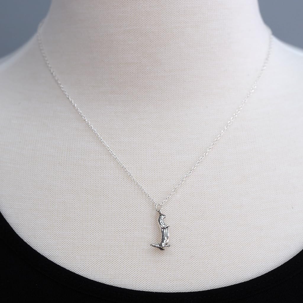 Enchanted Leaves - Tiny River Otter Necklace - Cute Silver Otter Charm Necklace - Gift for Girls and Nature Lovers