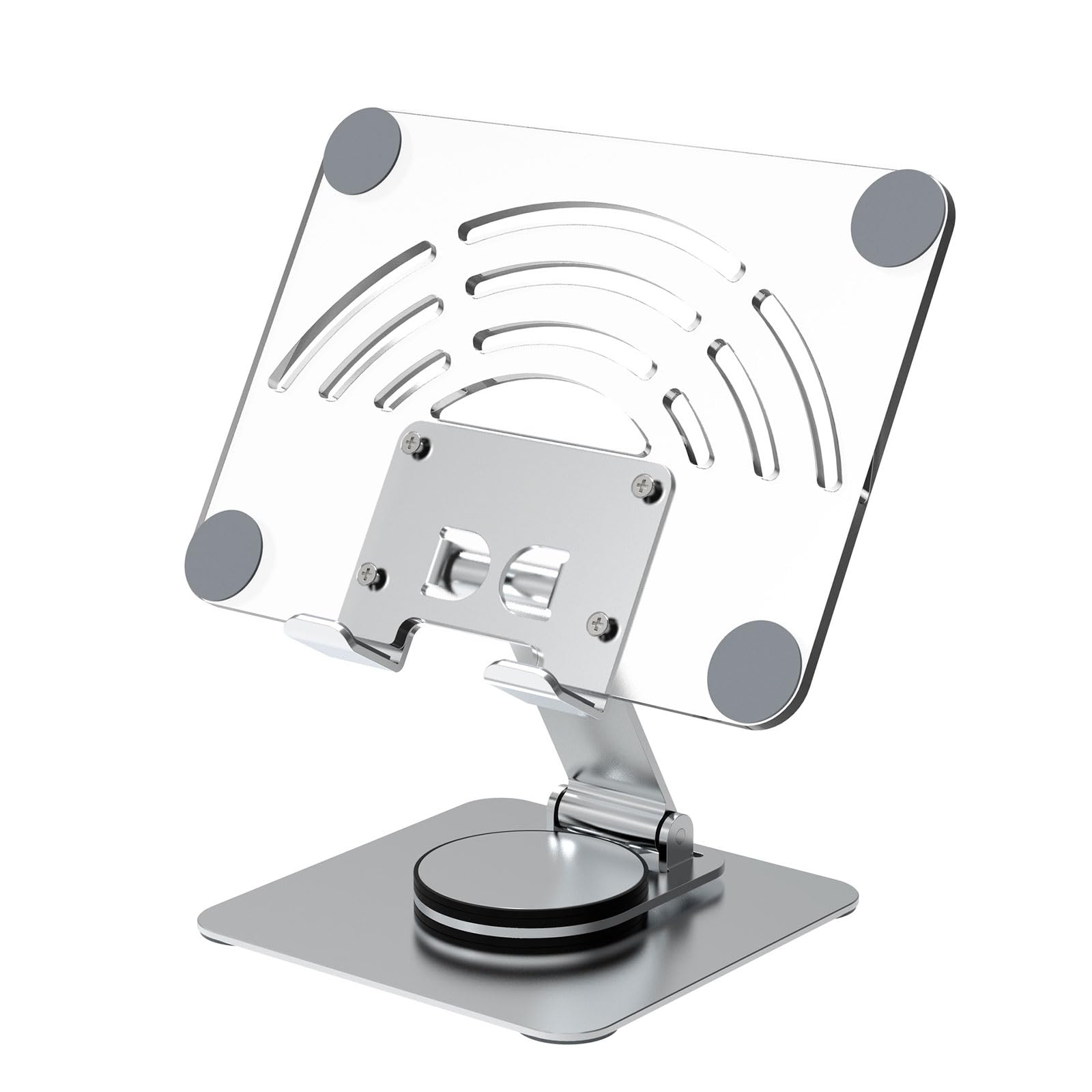 Buxuaaaa Silver Ergonomic Tablet Holder Adjustable 360 Degree Swivels Base Aluminum Stand For 12.9Inch Tablets Tablet Holder