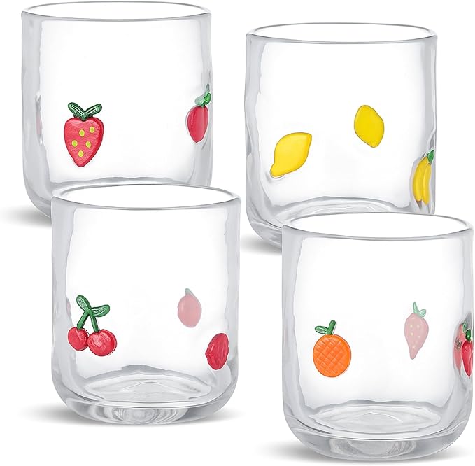 Amazon.com | SiliFine 4 Pack Fruit Icon Juice Glasses Set - 14oz Lemon ...