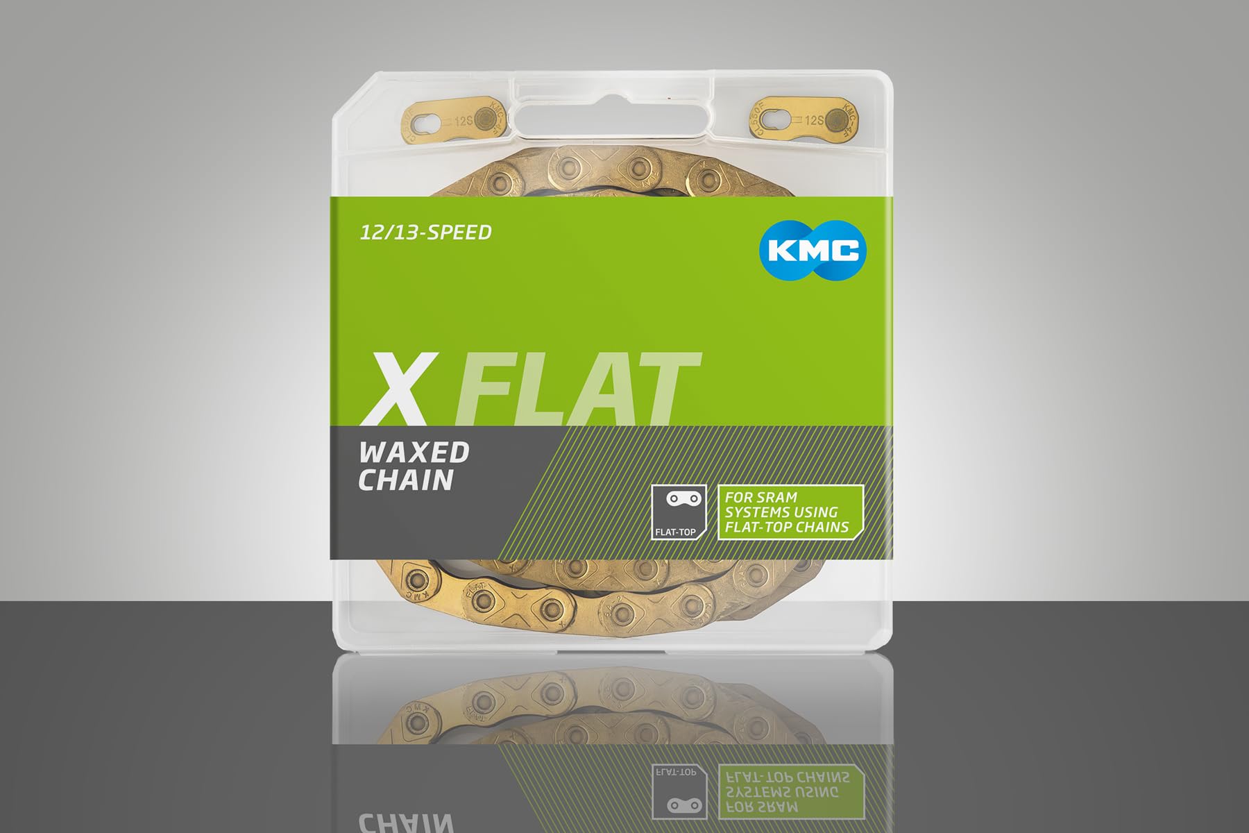 Cadena de bicicleta KMC con tapa plana, oro TiN, 126 eslabones, encerado, compatible con SRAM AXS y transmisión, dorado