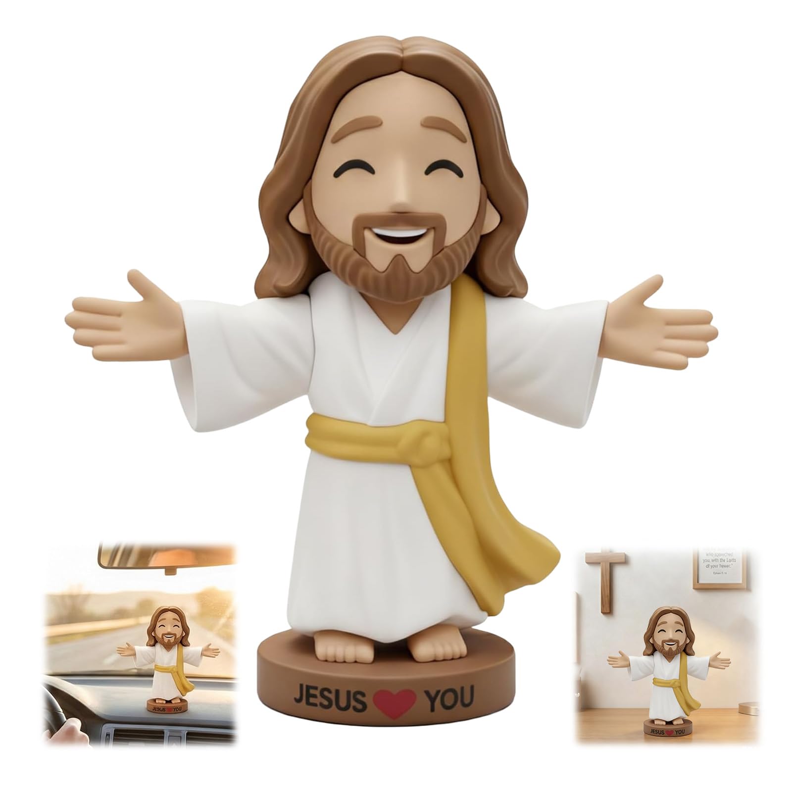 Rudfovn Beige 4" X 4" Jesus Figures, Jesus Loves You Religious Tiny Toy, Religious Party Favors For Baptism Activities