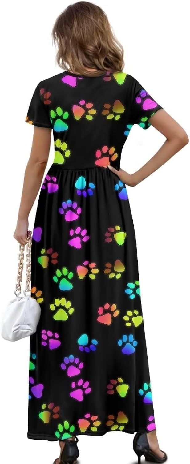 Women's Short Sleeve Loose Maxi Dresses Casual Long Dresses with Pockets, Flowy Long Summer Dress Size S-4XL