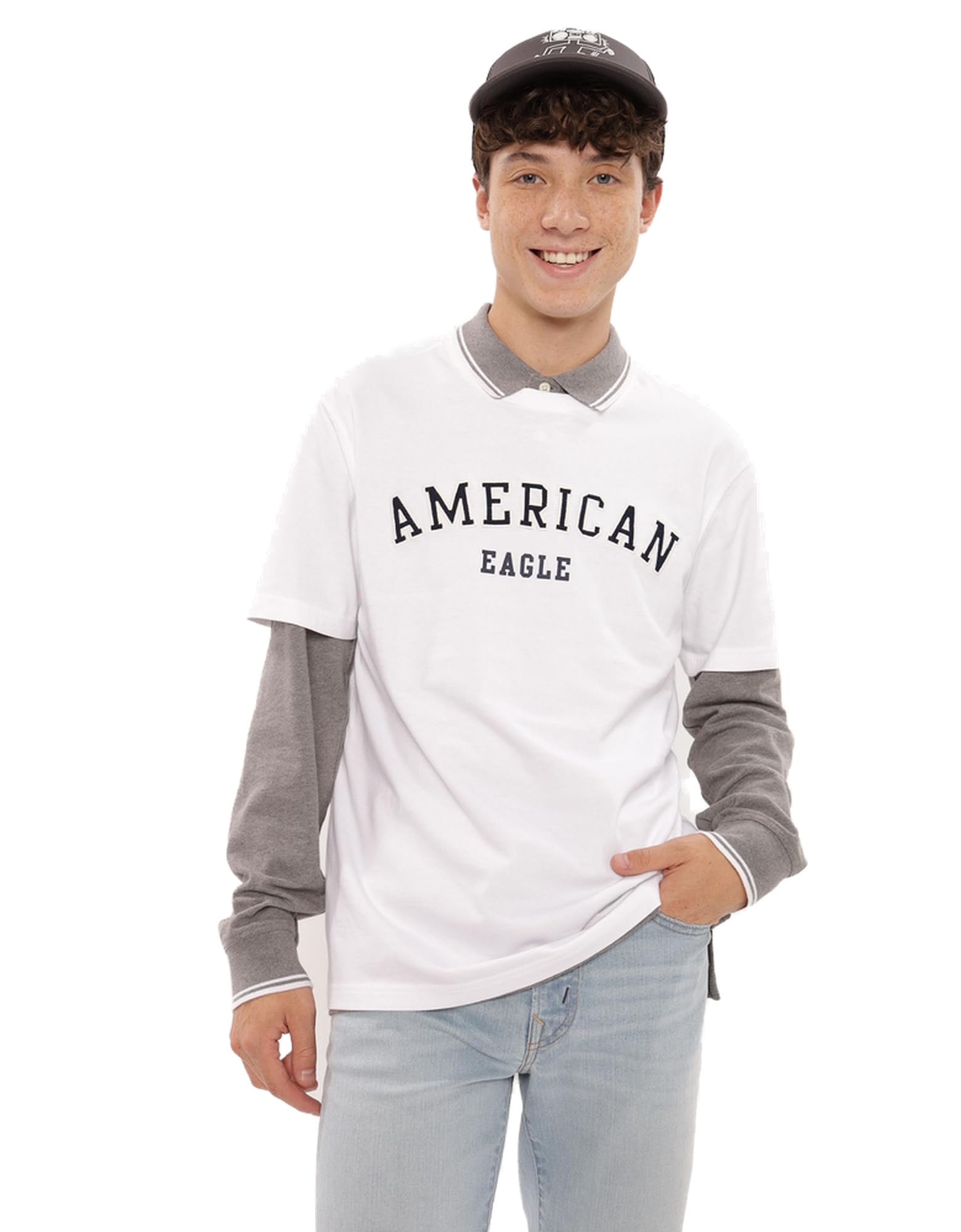 American Eagle Mens U-0181-3124-101 Super Soft Logo Graphic T-Shirt