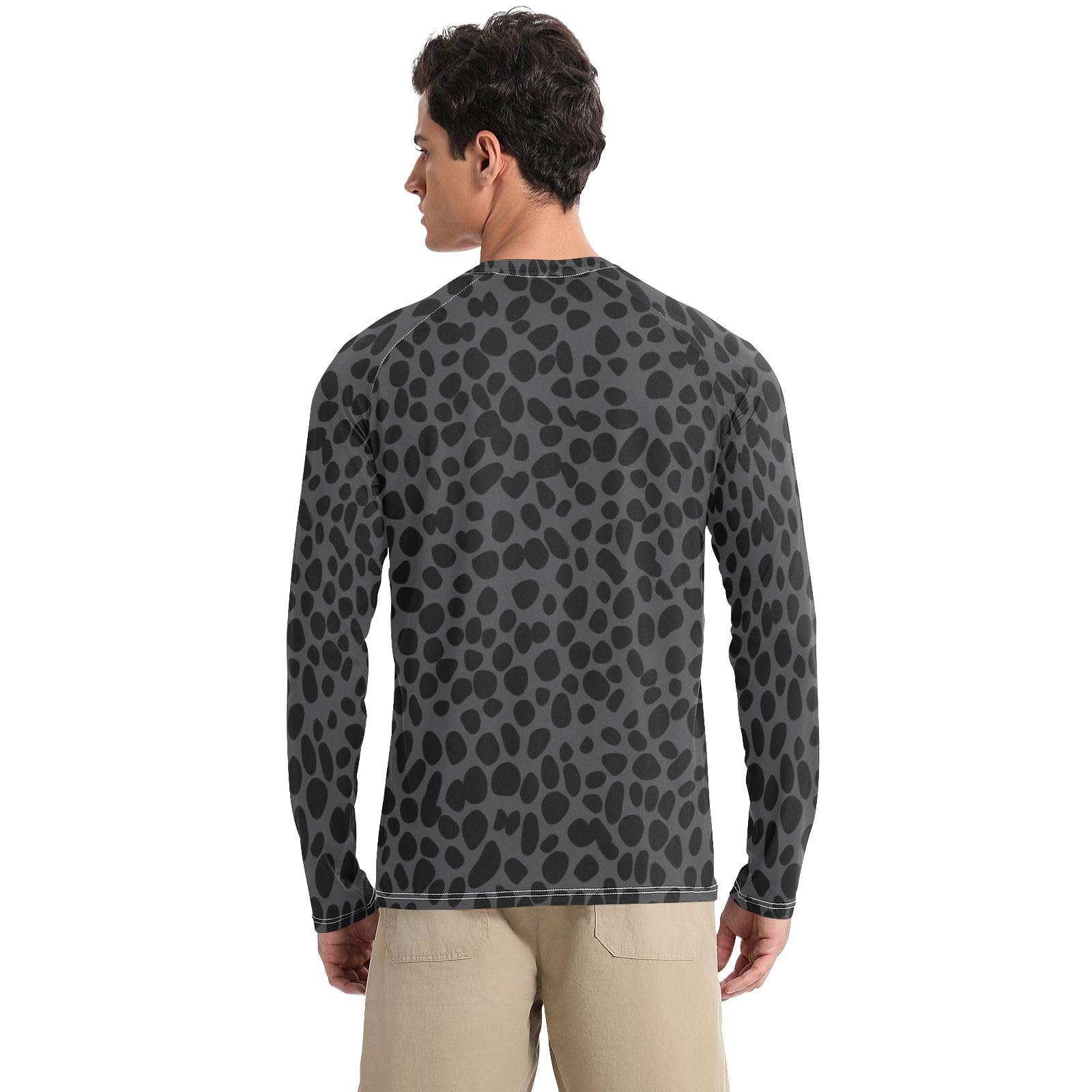 Black Leopard Print Mens Rash Guard Sun Protection UPF 50+ Sun Shirt Quick Dry Long Sleeve Swim Shirts, Small